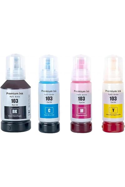 erorex حبر طابعة 103 لطابعات إبسون، مجموعة كومبو، عبوة من 4 قطع، أسود، سماوي، أرجواني، أصفر