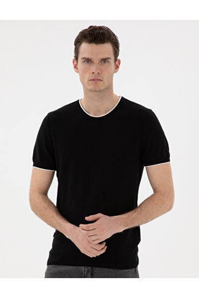 Pierre Cardin Siyah Slim Fit Bisiklet Yaka Triko Tişört 50307401-VR046