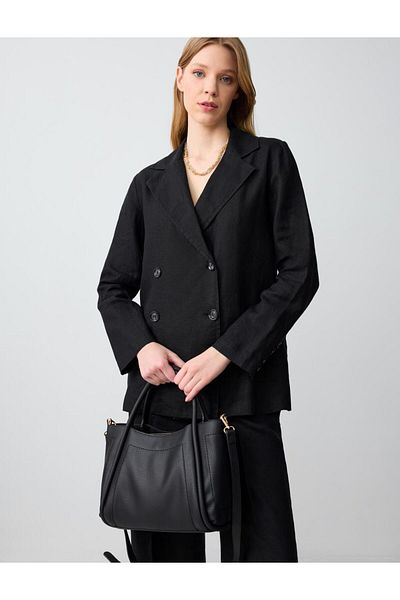 Jimmy Key Black Adjustable Strap Detailed Leather Look Bag