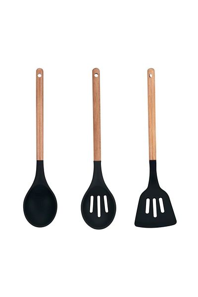 MasterPro 3-Piece Kitchen Utensil Set Silicone Tip Wooden Handle Foodies Collection Series 4660
