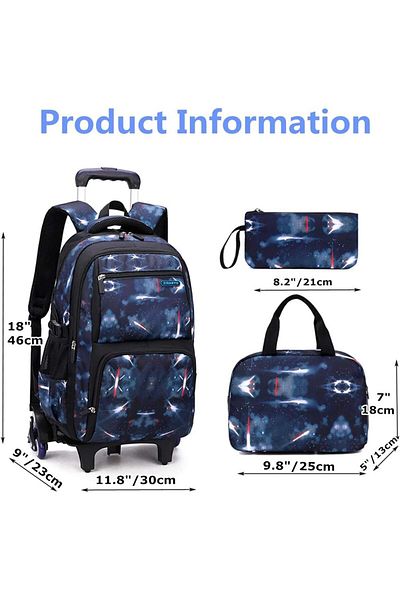 erorex Rolling Backpack 3Pcs Trolley School Bag With Insulated Lunch Bag Colorful Print Trolley Backpack