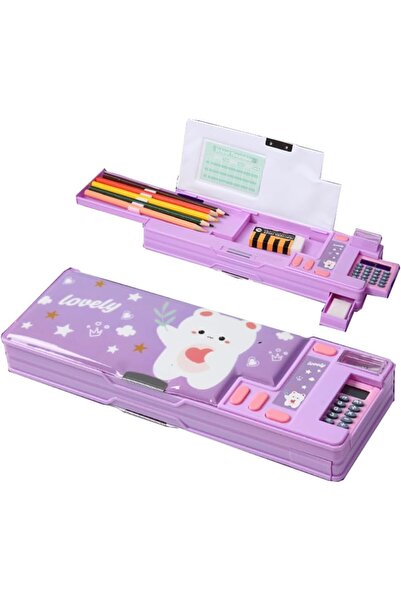 erorex حافظة أقلام متعددة الوظائف قابلة للتحديث للأطفال مع آلة حاسبة ومبراة ولوازم مدرسية