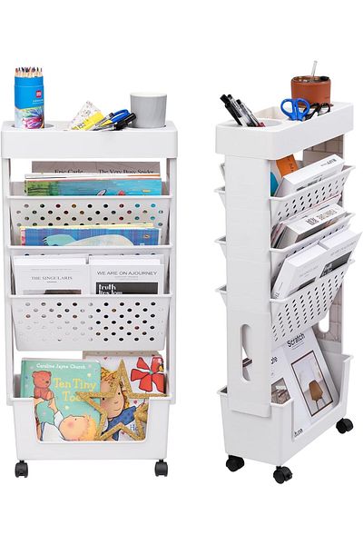 erorex 5 Tier Rolling Utility Cart Multi Functional Movable Storage Book Shelves With Lockable Casters For