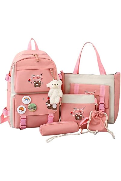 Generic مجموعة من 5 قطع حقيبة ظهر مدرسية للبنات والأولاد المراهقين، حقائب مدر...