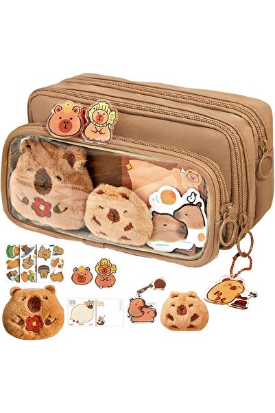 erorex Capybara Pencil Case Large Capacity Multi Layers Pen Case With Capybara Pins And Plush Unisex