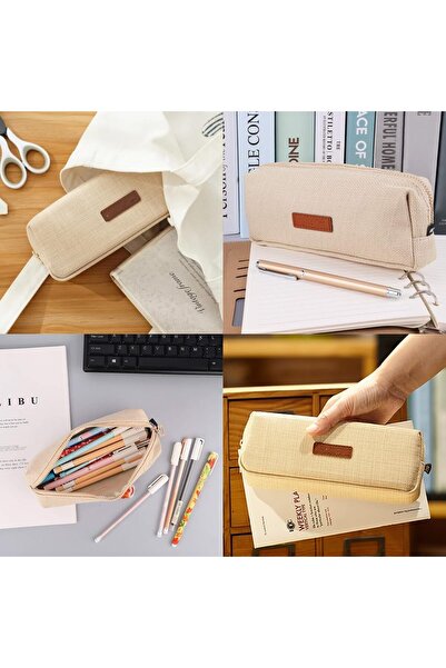 erorex Beige Student Pencil Case Compact Organizer For Teens School Office Multifunctional Pouch For Pens