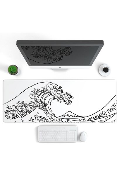 erorex Large Gaming Mouse Pad Extended Xl Mouse Pad White Wave Mouse Pad With Anti Slip Base 31.5 X 11.8