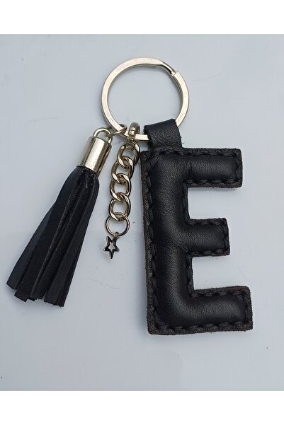 Durush Collection سلسلة مفاتيح من الجلد الطبيعي باللون الأزرق الداكن بحرف "E".