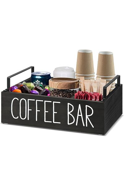 erorex Coffee Station Organizer Wooden Coffee Bar Accessories Organizer For Counter Farmhouse Kcup Coffee