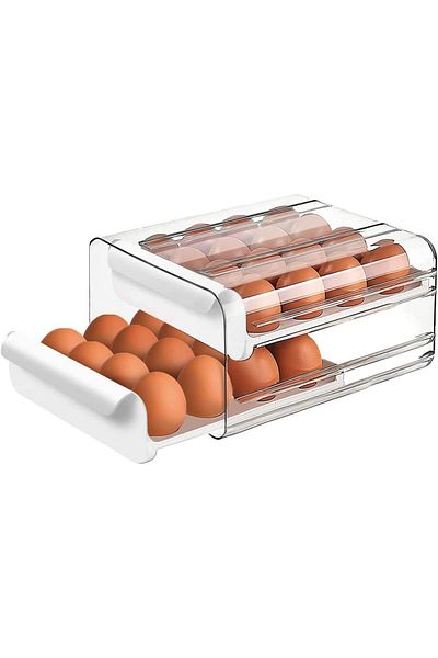 COOYA Refrigerator Large Capacity Egg Holder,Fresh Egg Storage Container,Stackable Organizer with Handle