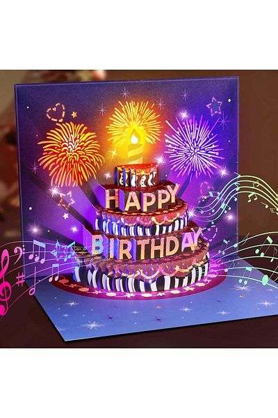 erorex 3D Pop Up Happy Birthday Card With Light And Sound Fireworks Light Show Premium Greeting Card With