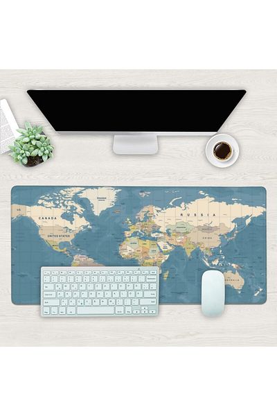 erorex Desk Mat Blue Vintage World Map Extended Gaming Mouse Pad Large 35.4 Inch X15.7 Inch Big Mouse Pad