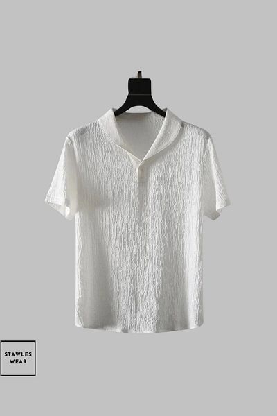 stawles wear Bürümcük Crinkle Fabric Summer Lycra Women's Men's T-Shirt Shorts Tracksuit 3-Piece Set White