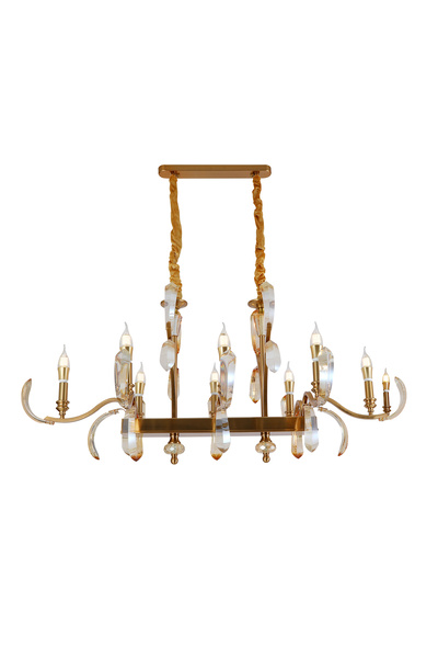 Apliqa Ronja 8'li Yemek Masası Üstü Sıralı Bakır Eskitme Kristal Taşlı Avangart Salon Avize