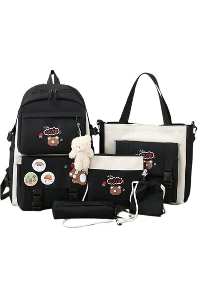 Generic مجموعة من 5 قطع حقيبة ظهر مدرسية للبنات والأولاد المراهقين، حقائب مدر...