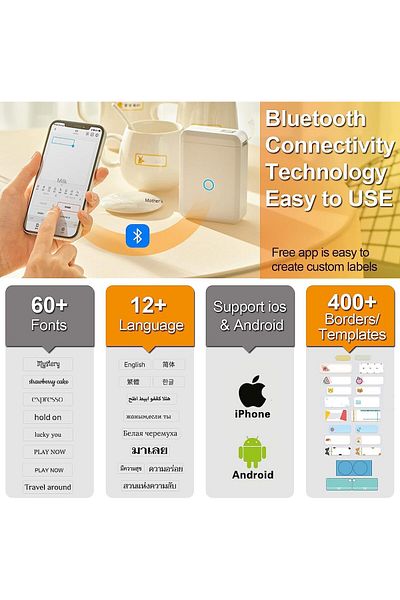 erorex Label Maker D110 Mini Bluetooth Label Maker Machine With Tape Wireless Label Printer，Mini Wireless