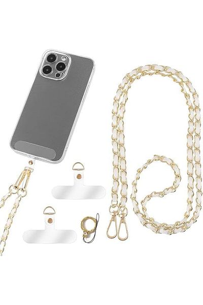 erorex Women Pu Leather Phone Lanyard Metal Charm Cell Phone Chain Strap Hand Free Cellphone Neck Strap