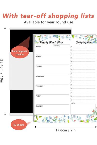 erorex Meal Planner And Grocery List Magnet Pad For Fridge 52 Sheets Weekly Planner With Tear Off Shopping
