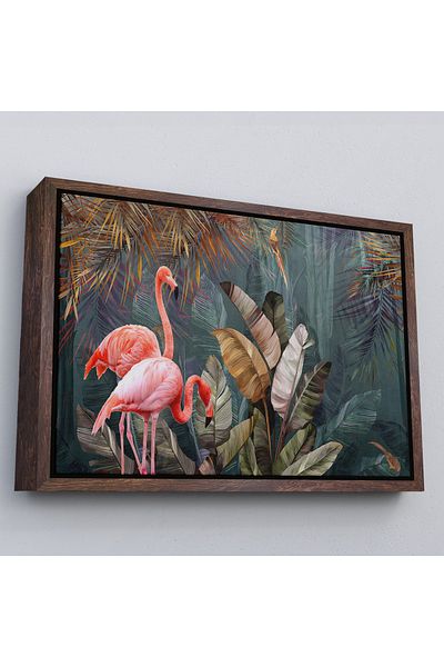Harita Sepeti Roz Filamingos cu cadru alb Pictură în ulei Aspect Decorativ