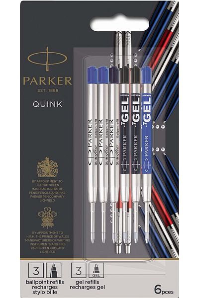 erorex Jotter London Refills Discovery Pack: 3 Quinkflow Refills For Ballpoint Pens And 3 Quink Gel Refills