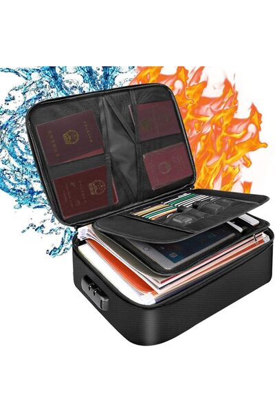 Generic حقيبة تنظيم مستندات مقاومة للحريق، حقيبة سفر آمنة للمكتب المنزلي مع ق...