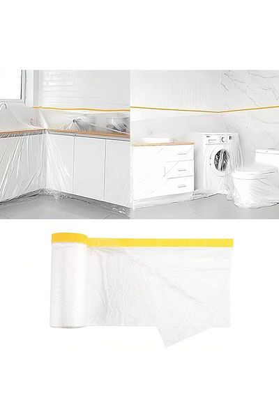 erorex 2.7M X 20M Tape And Drape Plastic Drop Cloth Plastic Sheeting With Masking Tape Waterproof Dust