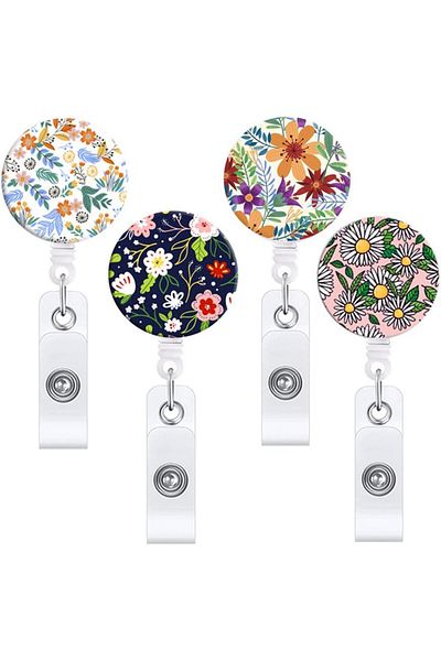 erorex 4 Pieces Flower Retractable Badge Holders With Alligator Clip Inspirational Id Name Badge Holders