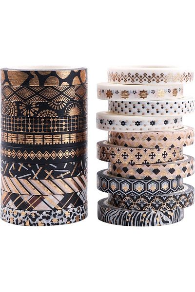 erorex 20 Rolls Washi Tape Set Decorative Gold Stamping Masking Tapes Craft Supplies For Diy Bullet Or