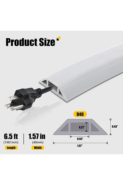 erorex غطاء كابل أرضي بطول 6.5 قدم، أغطية أسلاك كهربائية أرضية بيضاء للأسلاك على الأرض، واقي أسلاك الأرضية