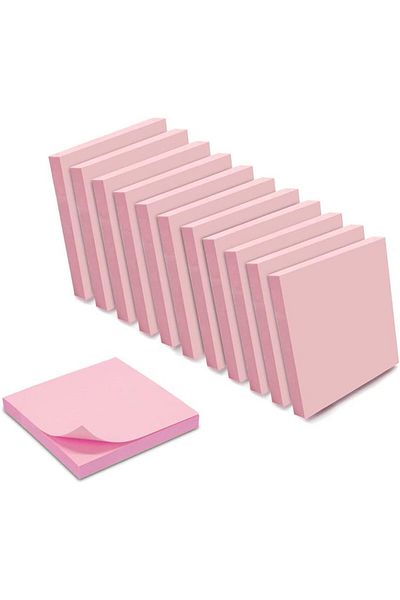 erorex Repositionable Self Adhesive Notes Pastel Pink 12 Pads Of 100 Sheets 75 X 75 Mm