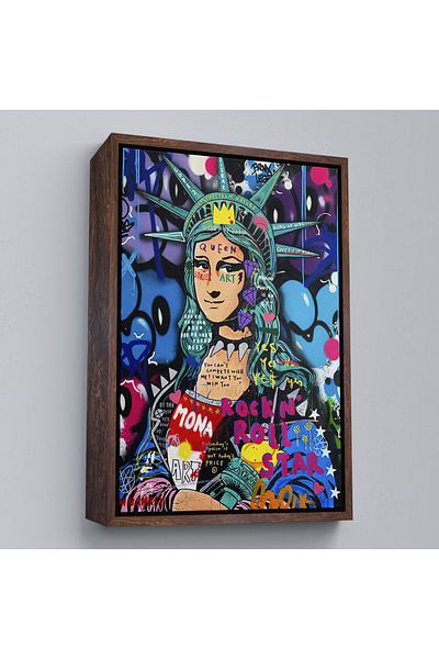 Harita Sepeti Ζωγραφική τοίχου Mona Lisa Graffiti Pop Art με λευκό πλαίσιο