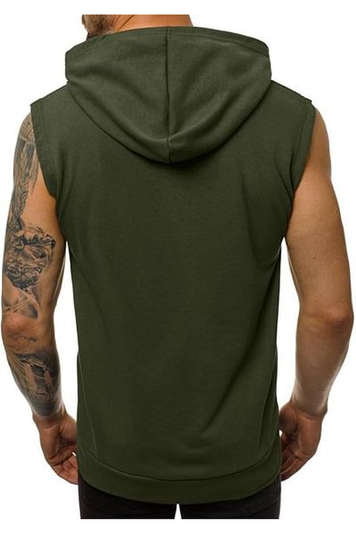aynewmoda Men's Hooded Sleeveless Zipper T-Shirts, Training Sports Shirts