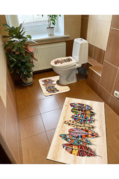 PATRON Pd_124_1 Kaymaz Pvc Dot Taban Üçlü Banyo Seti, Makinada Yıkanabilir, A...