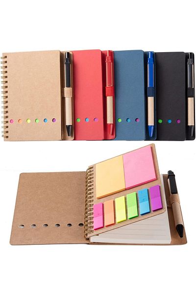 erorex Notebook With Pen Holder Sticky Notes Page Markers Colored Index Tag Flag 4.73 Inch X5.9 Inch Kraft