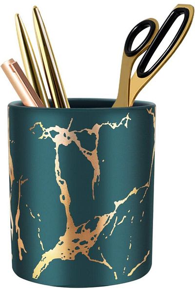 erorex Pen Holder Stand For Desk Marble Pattern Pencil Cup For Girls Kids Durable Ceramic Desk Organizer
