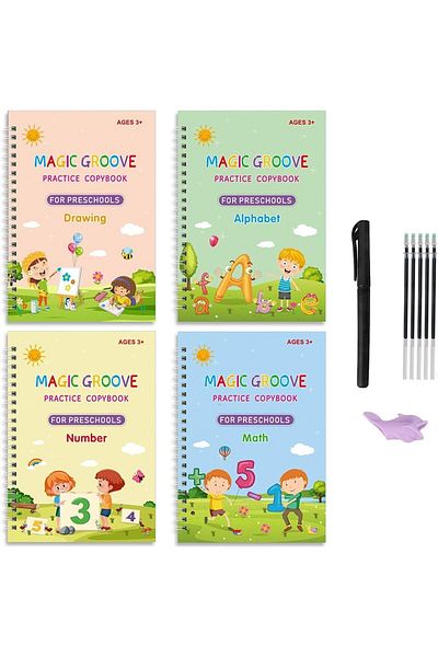 erorex Handwriting Copybook Magic Calligraphy Practice Book For Kids Reusable Tracing Practice Kit.