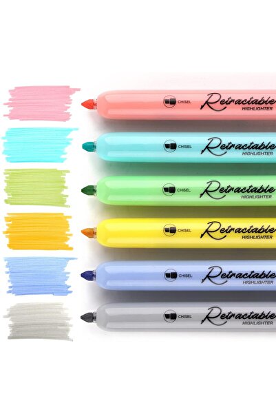 erorex Retractable Highlighters 6 Mild Assorted Colors: Chisel Tip Click Aesthetic Highlighter Marker Pens