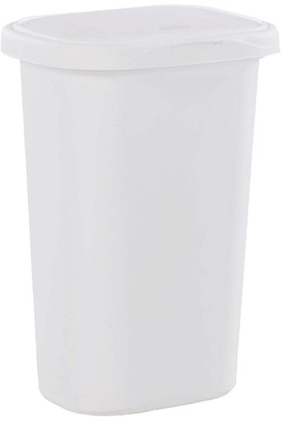 erorex سلة مهملات Fg233900Wht ذات غطاء علوي زنبركي، سعة 13 جالونًا، سلة مهملات بلاستيكية بيضاء للمنزل