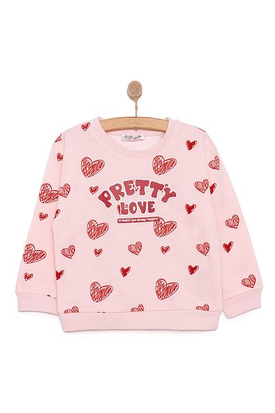 ebebek Hello Baby Hellobaby Baby Girl Basic Low-Rise Heart Patterned Sweatshirt Crew Neck Long Sleeve
