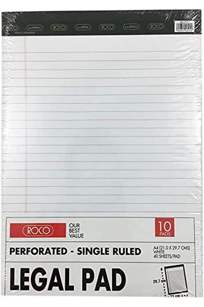 erorex Legal Pad White A4 40 Sheets 10 Pads 23011