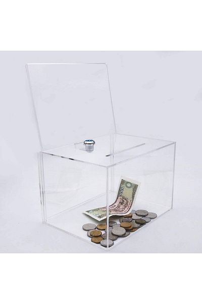 erorex Donation Box With Lock Acrylic Ballot Box Vote Box Ticket Box Clear Suggestion Box With 4X6 Ad