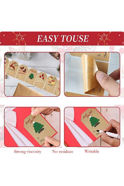 erorex 1+1 Christmas Gift Tag Kraft Name Tags Self Adhesive Christmas Name Labels For Gifts Stickers Self
