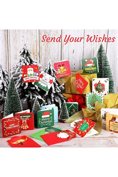 erorex 24Pcs Mini Christmas Greeting Cards With Envelops 3 X 3 Inch Merry Christmas Greeting Cards Holiday