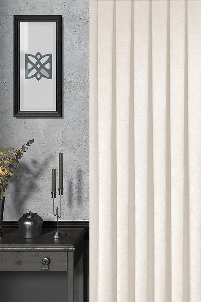 MARİTSA Background Curtain - Velmatt Series Velvet Effect High Grammage Cream Dense Pleat (1X3) Single Wing