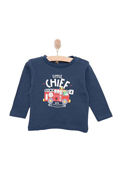 ebebek Hello Baby İtfaiye Araç Desenli İnterlok  Uzun kol Tshirt Erkek Bebek