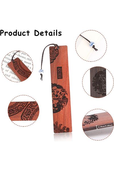 erorex 4 Pcs Wood Bookmark Handmade Natural Wooden Carving Book Mark Vintage Chinese Style Bookmarks
