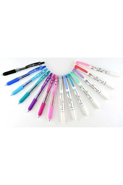 erorex تتضمن مجموعة أقلام تدوين الملاحظات 7 أقلام تحديد Mildliner و7 أقلام حبر جل قابلة للسحب بمشبك متنوعة