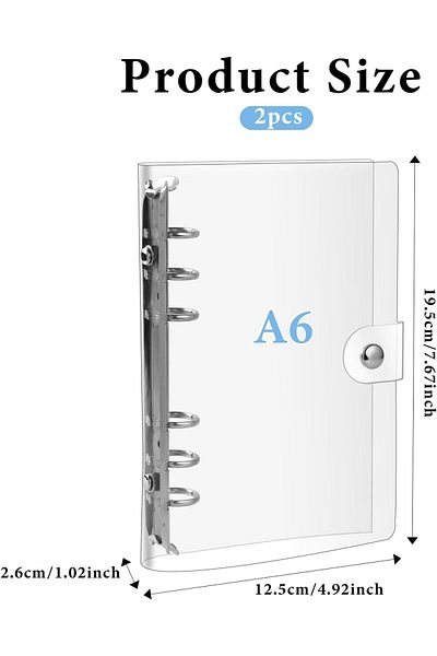 erorex 2Pcs Clear A6 Binder 6 Ring Transparent Soft Pvc Budget Binder Refillable Planner Binder Cover