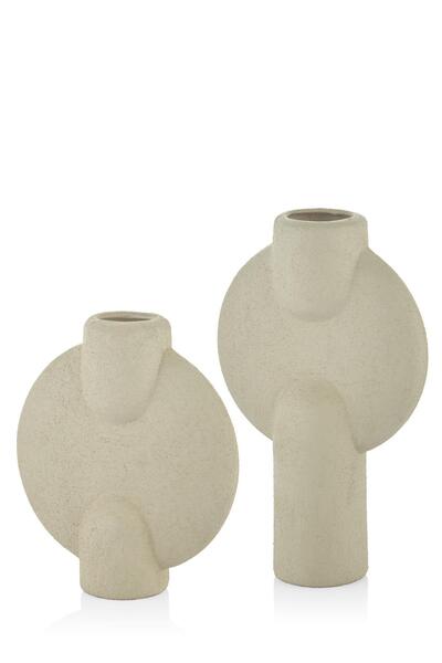 SETABIANCA Mykonos 2li Vazo Seti Krem 7*18*21 - 7*17*27 Cm