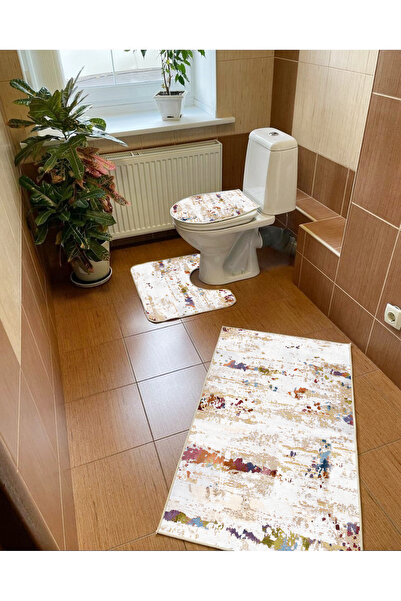 PATRON Pd_163_1 Kaymaz Pvc Dot Taban Üçlü Banyo Seti, Makinada Yıkanabilir, A...